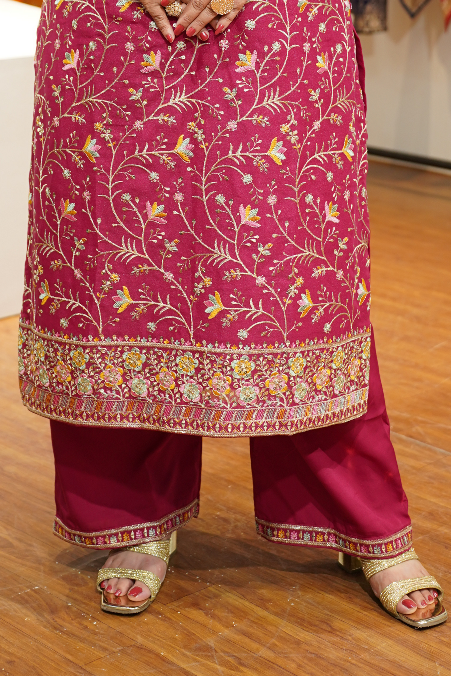 Onion Gulaabi Embroidered Fancy Suit