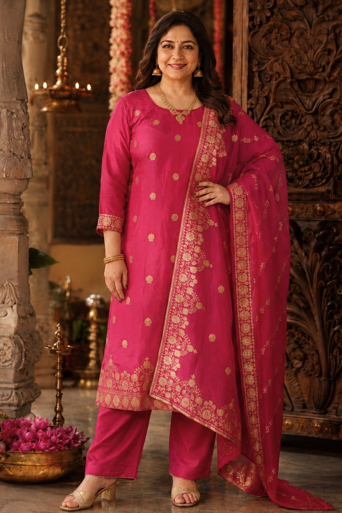 Rohini Pink Jacquard Silk Suit