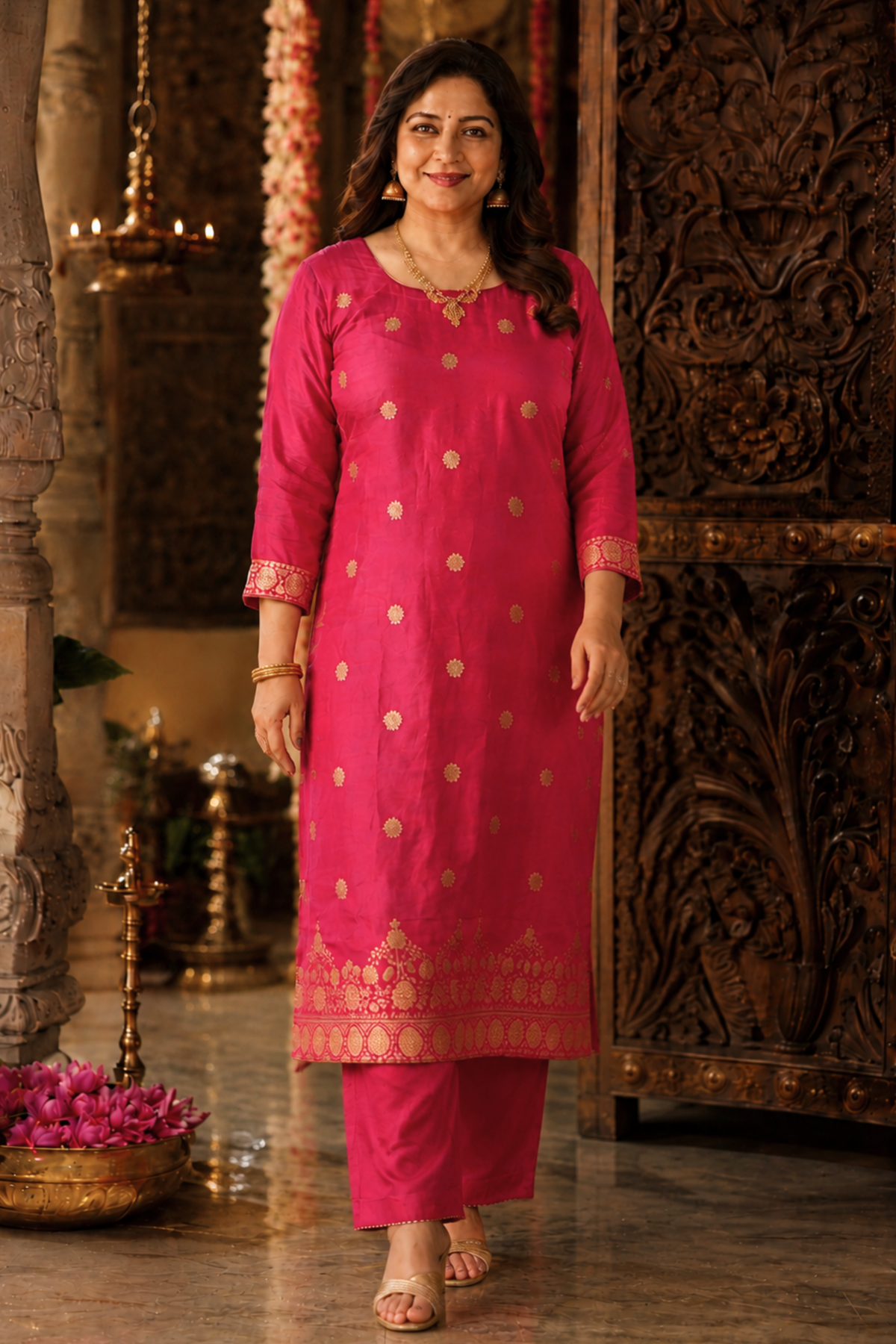 Rohini Pink Jacquard Silk Suit