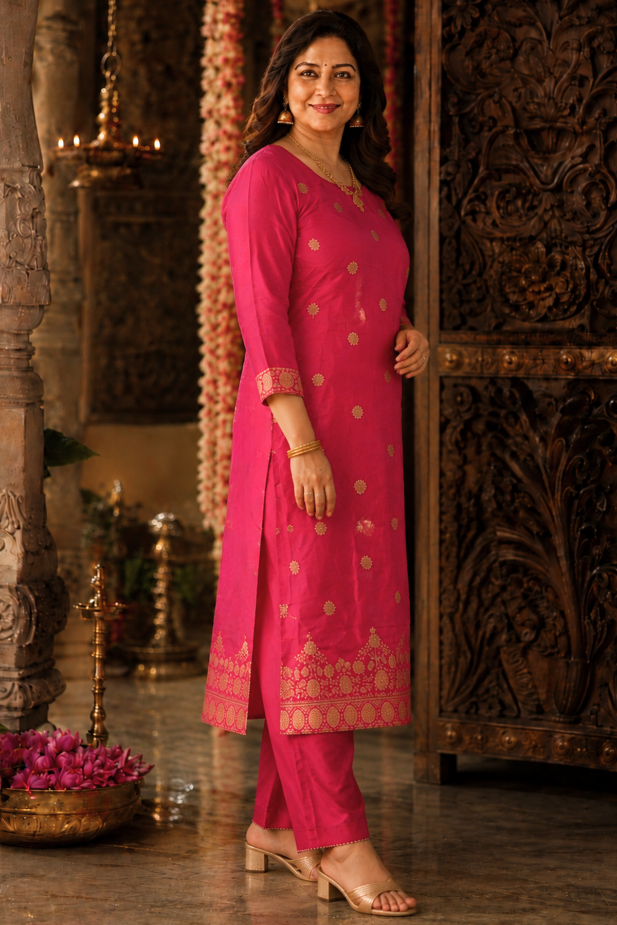 Rohini Pink Jacquard Silk Suit