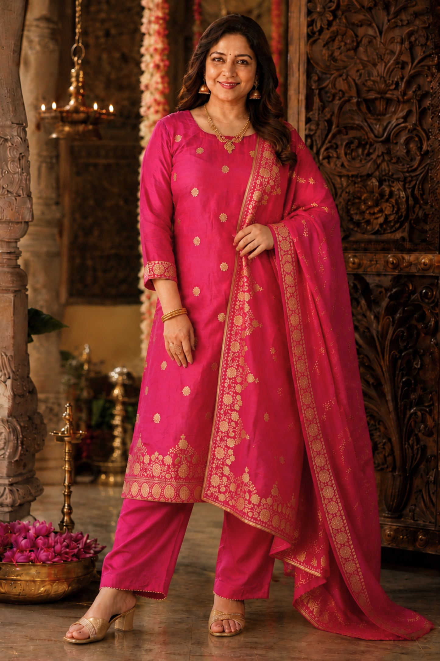 Rohini Pink Jacquard Silk Suit