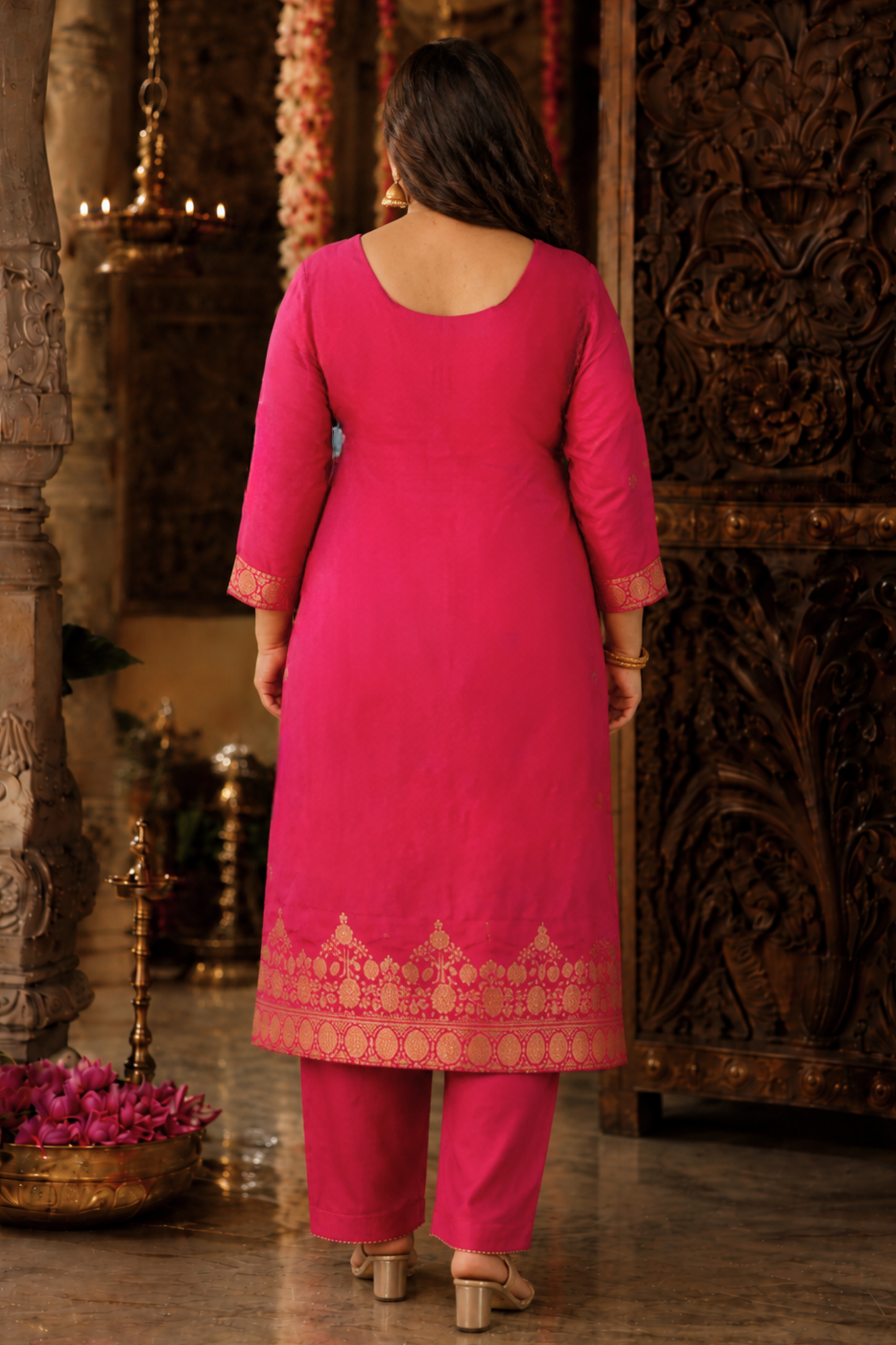 Rohini Pink Jacquard Silk Suit