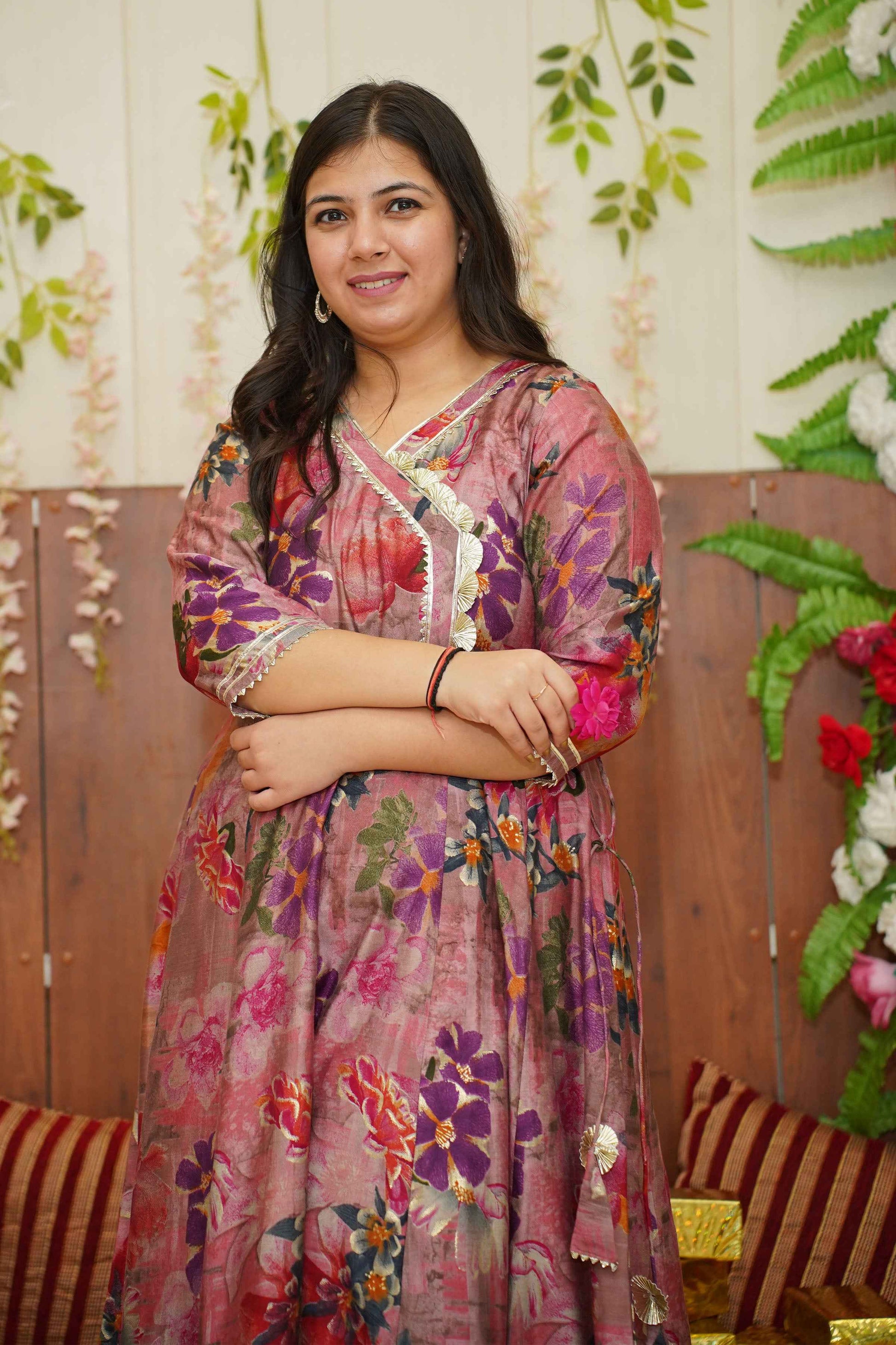 Onion Orchid Floral Anarkali Kurta