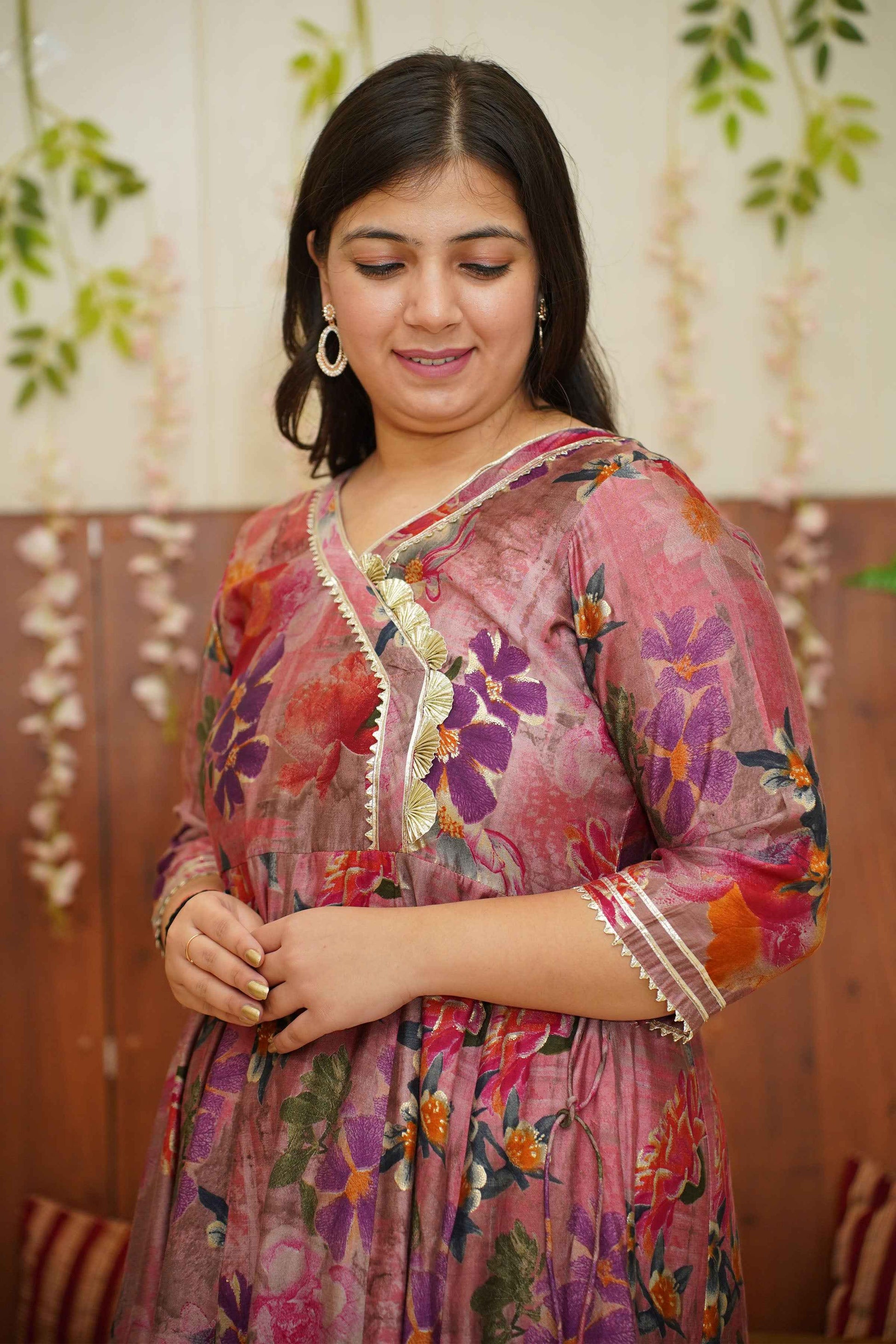 Onion Orchid Floral Anarkali Kurta