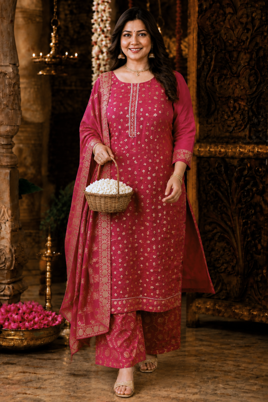 Onion Rose Jacquard Pant Suit