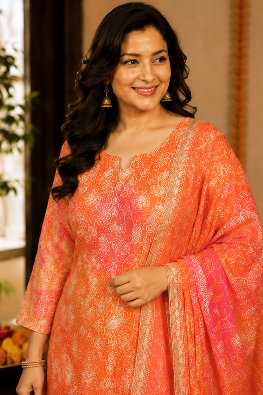 Kesari Gulaal Bandhej Suit Set