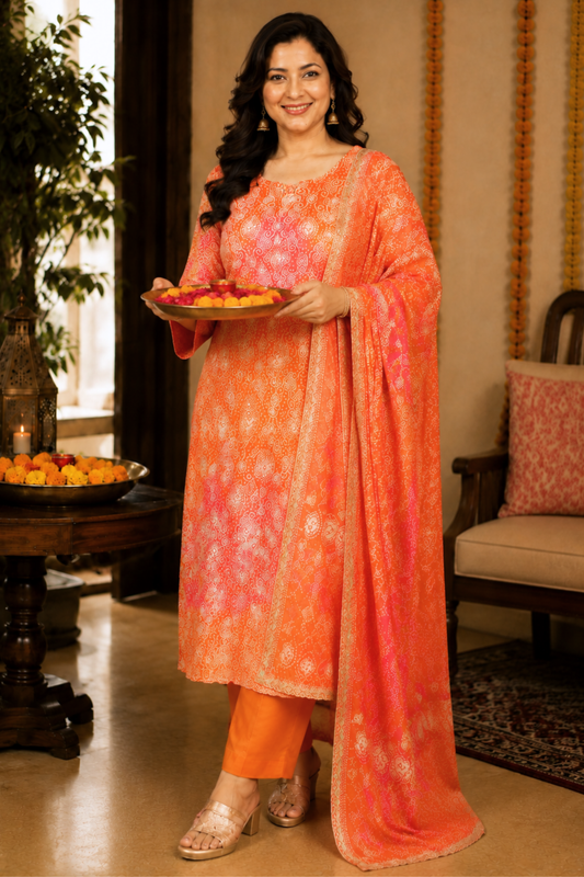 Kesari Gulaal Bandhej Suit Set