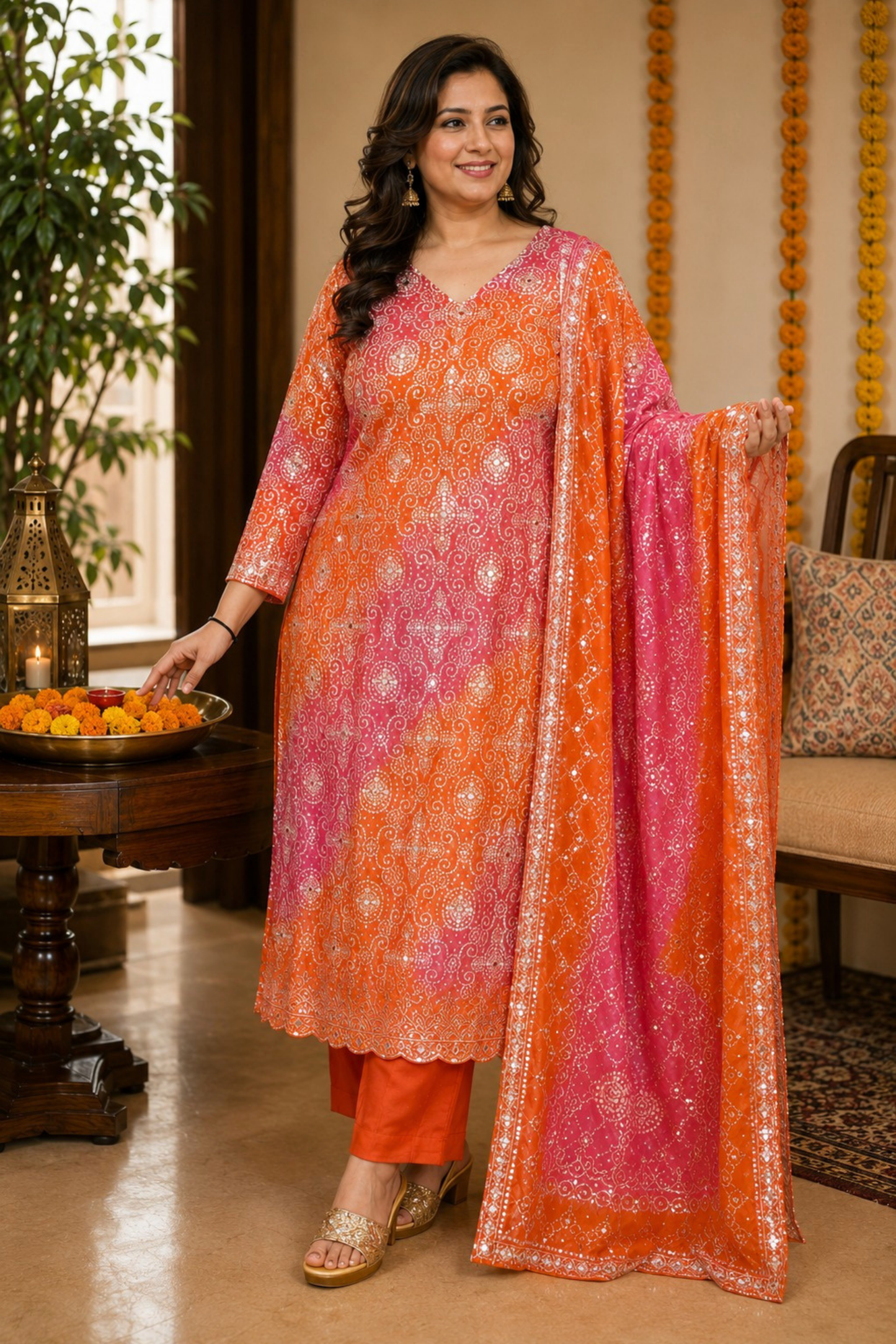 Ruhani Rang Bandhej Suit Set