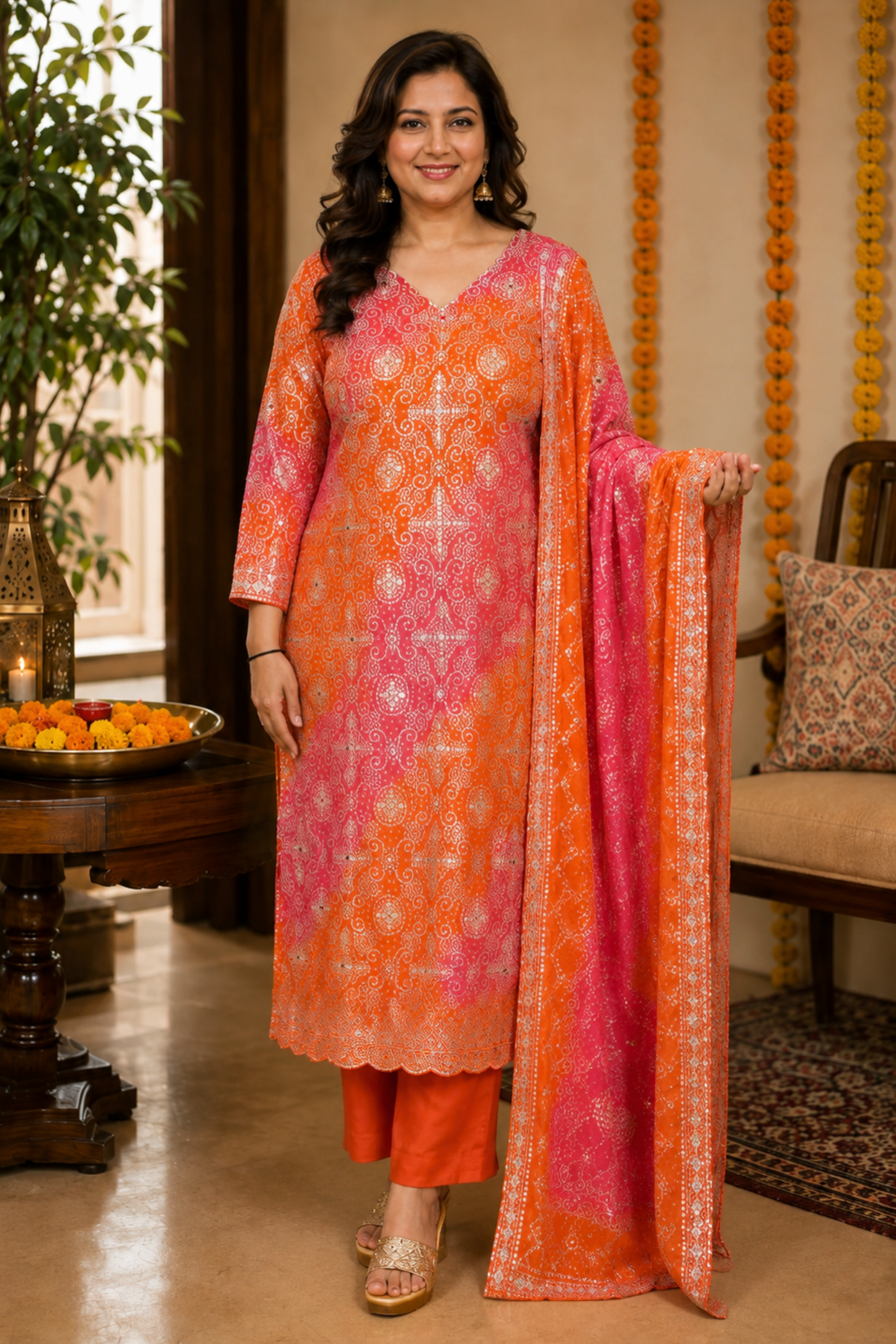 Ruhani Rang Bandhej Suit Set