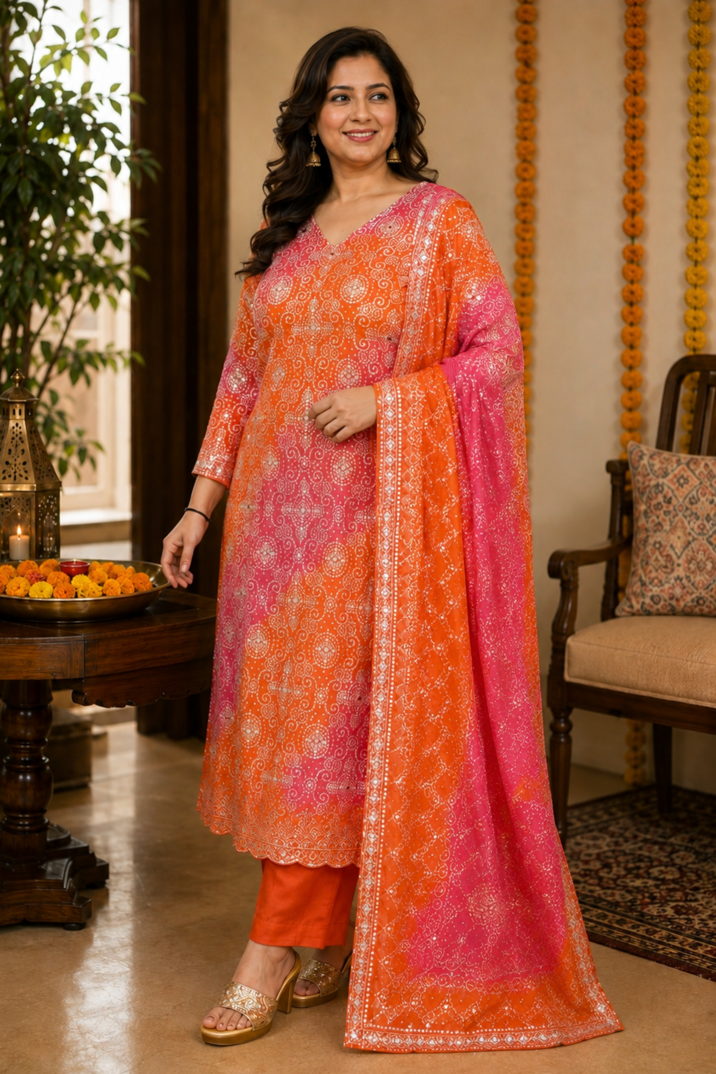 Ruhani Rang Bandhej Suit Set