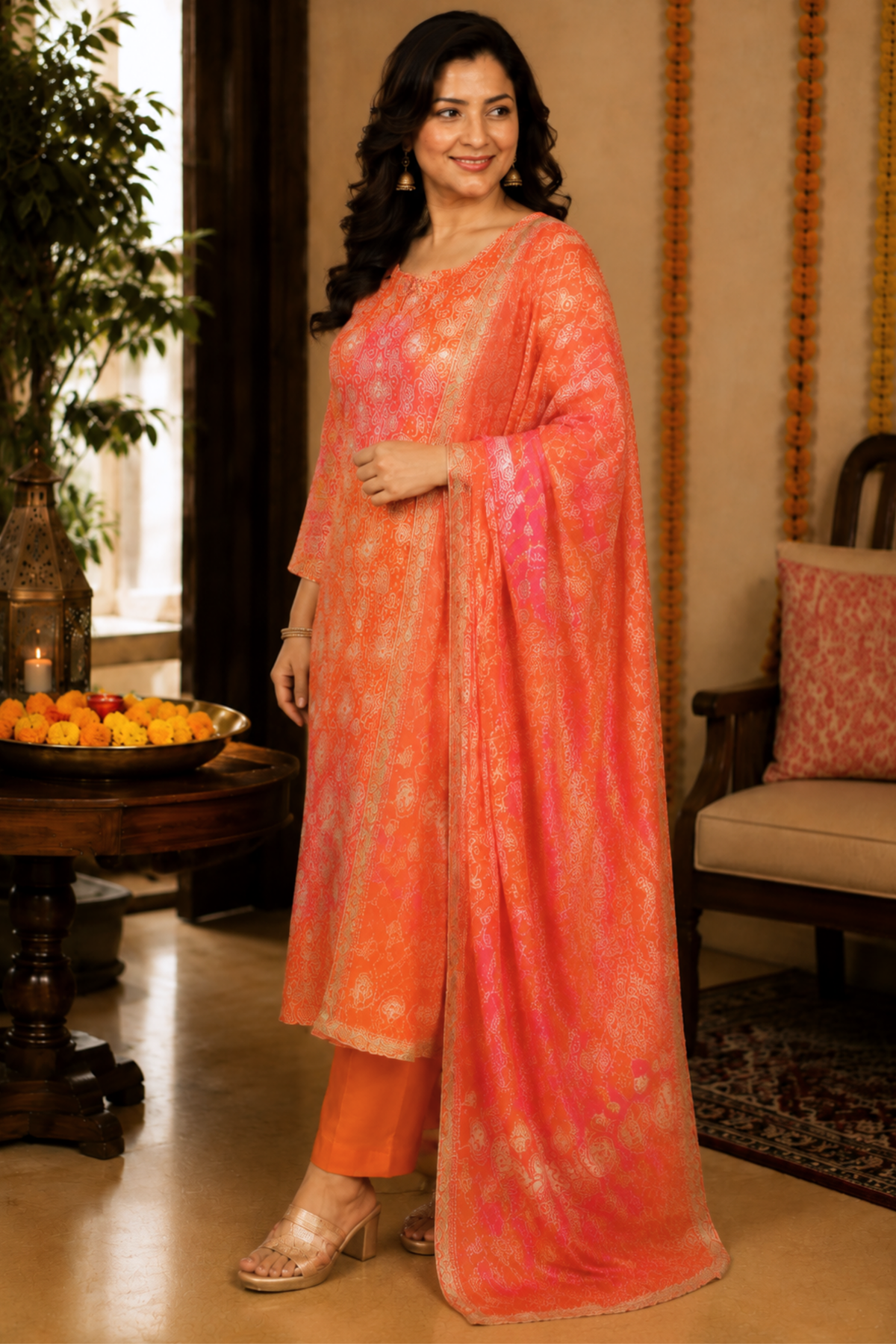 Kesari Gulaal Bandhej Suit Set