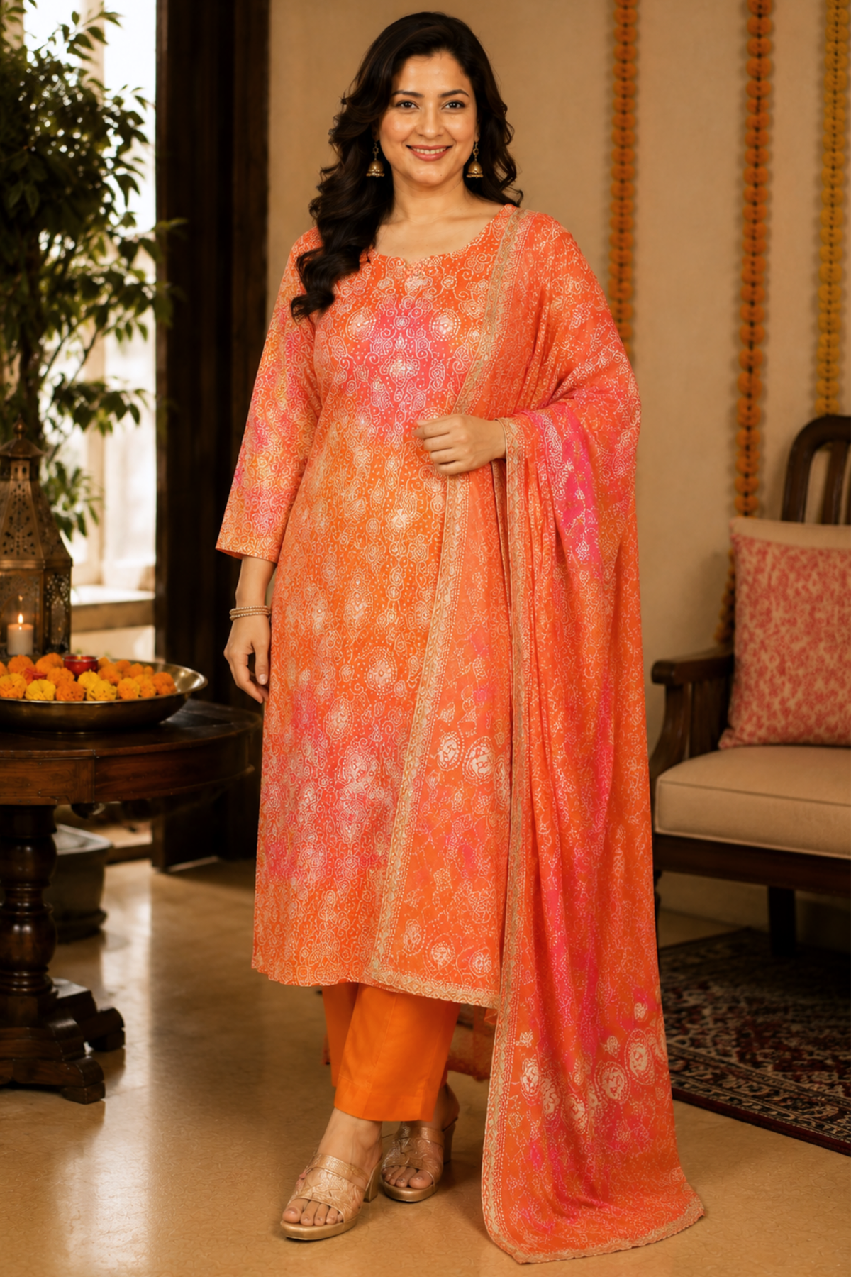 Kesari Gulaal Bandhej Suit Set