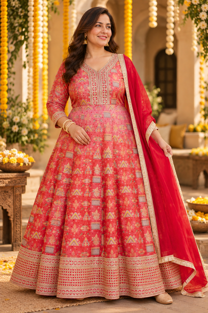 Sarini Sunset Ombre Dress with Zari Work