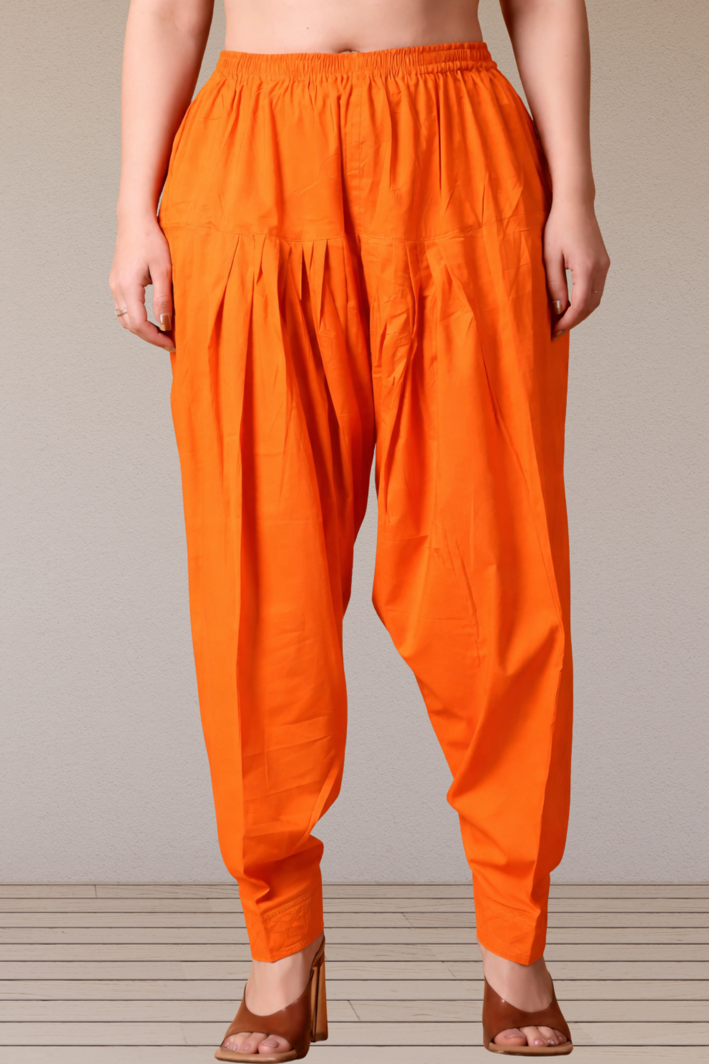 Orange Pleated Cotton Salwar