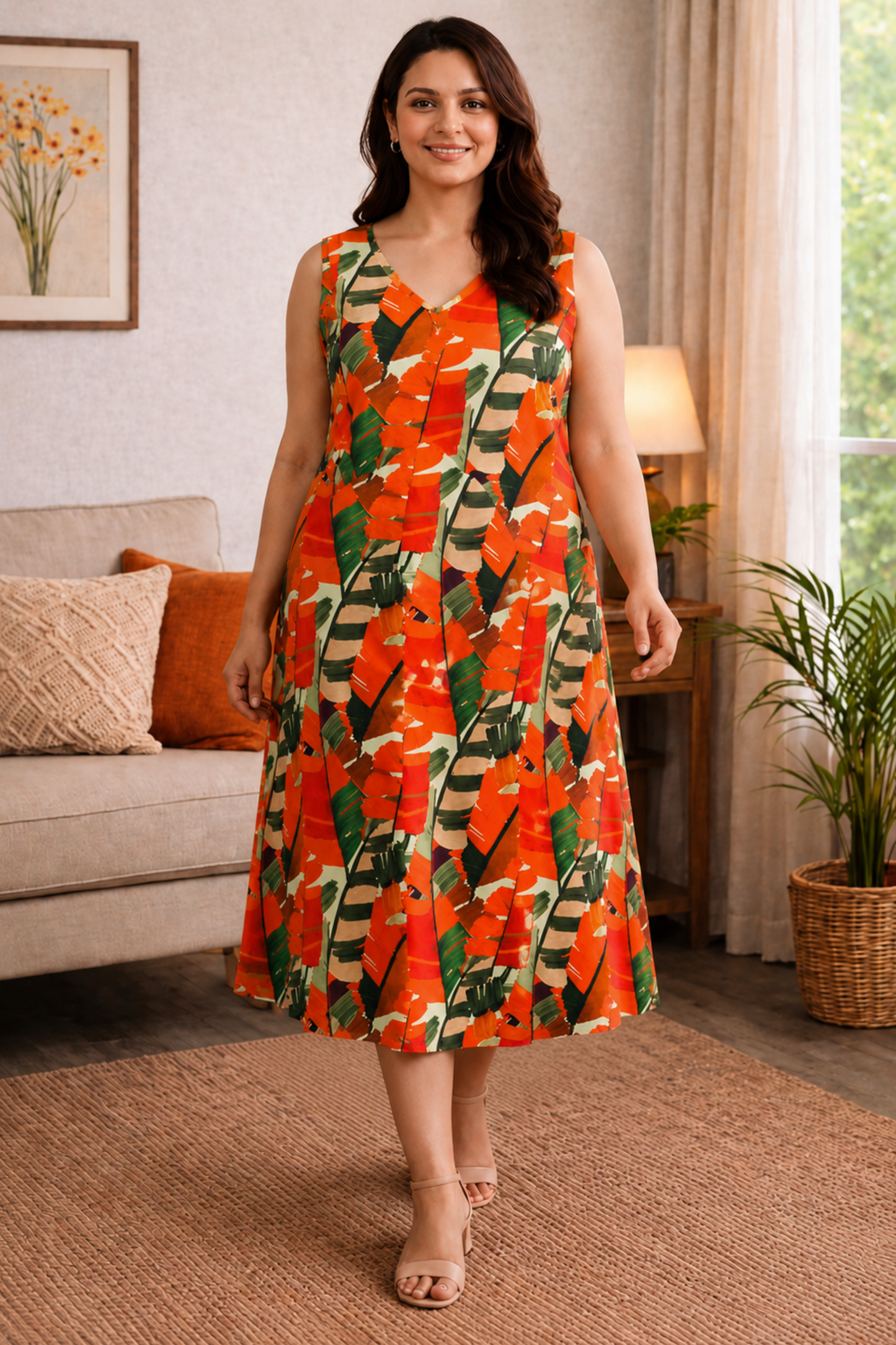 Tangerine Days A-Line Calf Dress