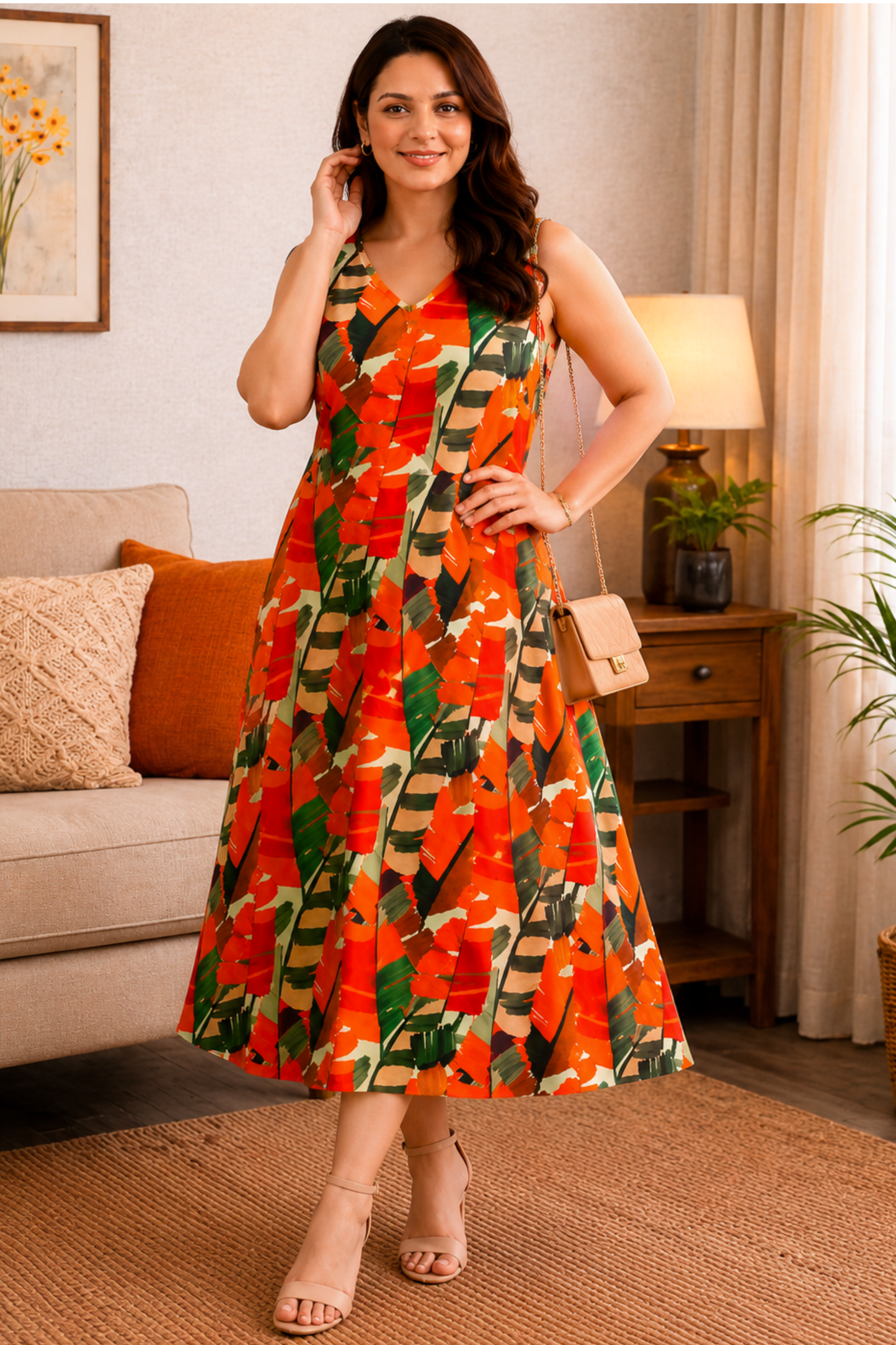 Tangerine Days A-Line Calf Dress