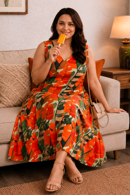 Tangerine Days A-Line Calf Dress