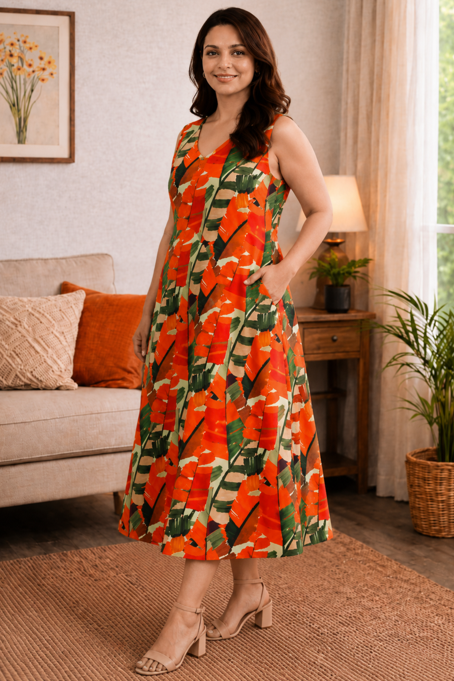 Tangerine Days A-Line Calf Dress