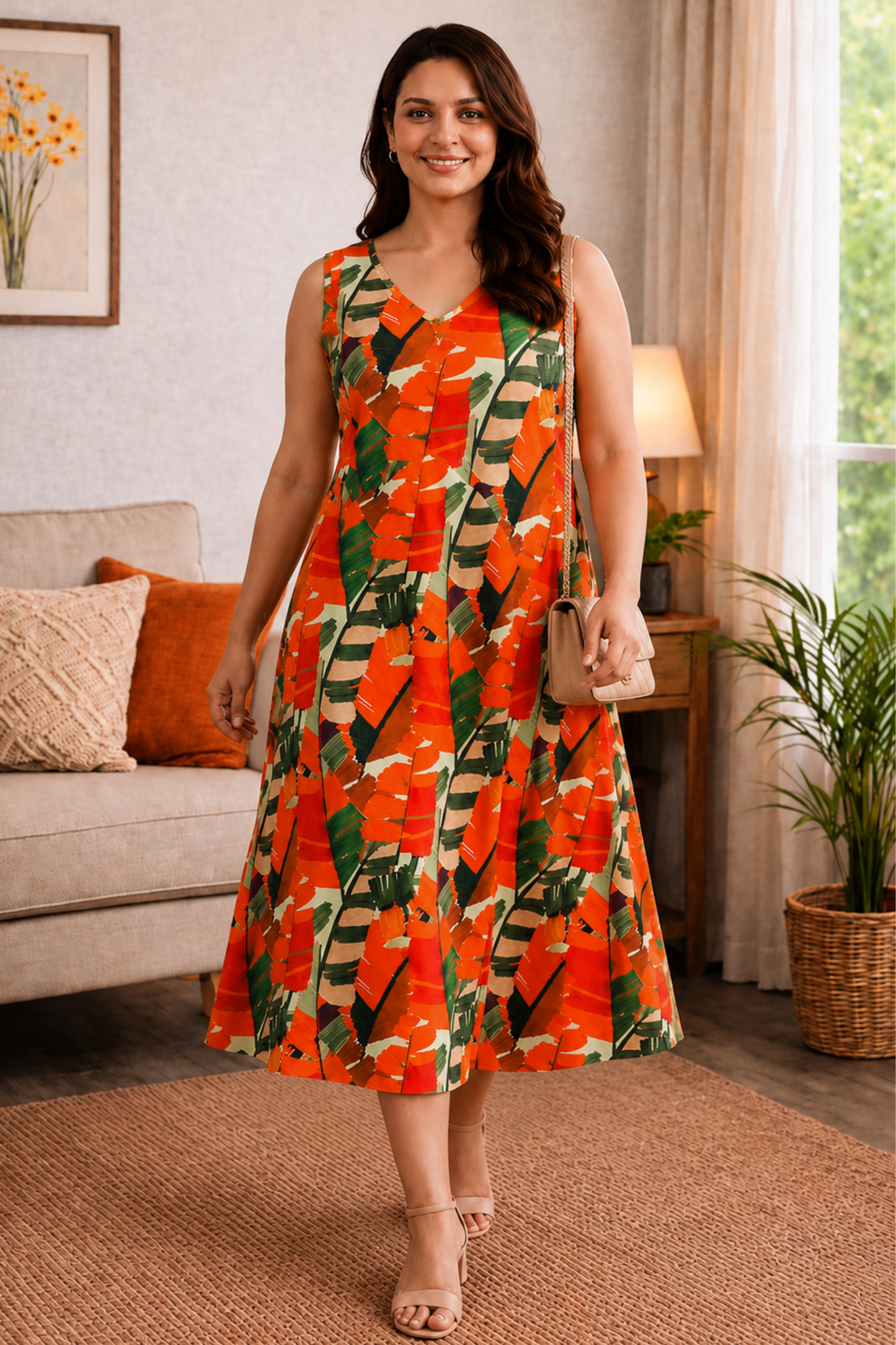 Tangerine Days A-Line Calf Dress