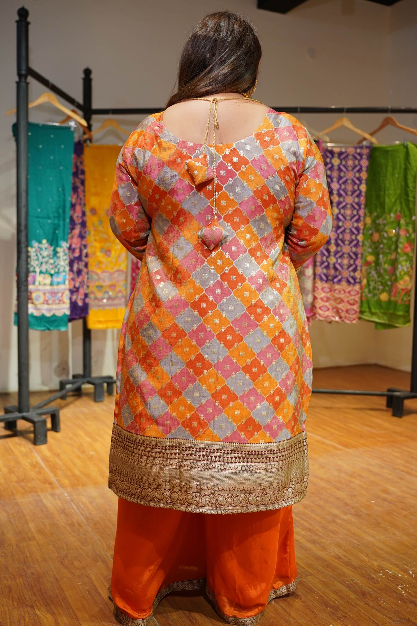 Amaira Saffron Suit Set in Jacquard Silk