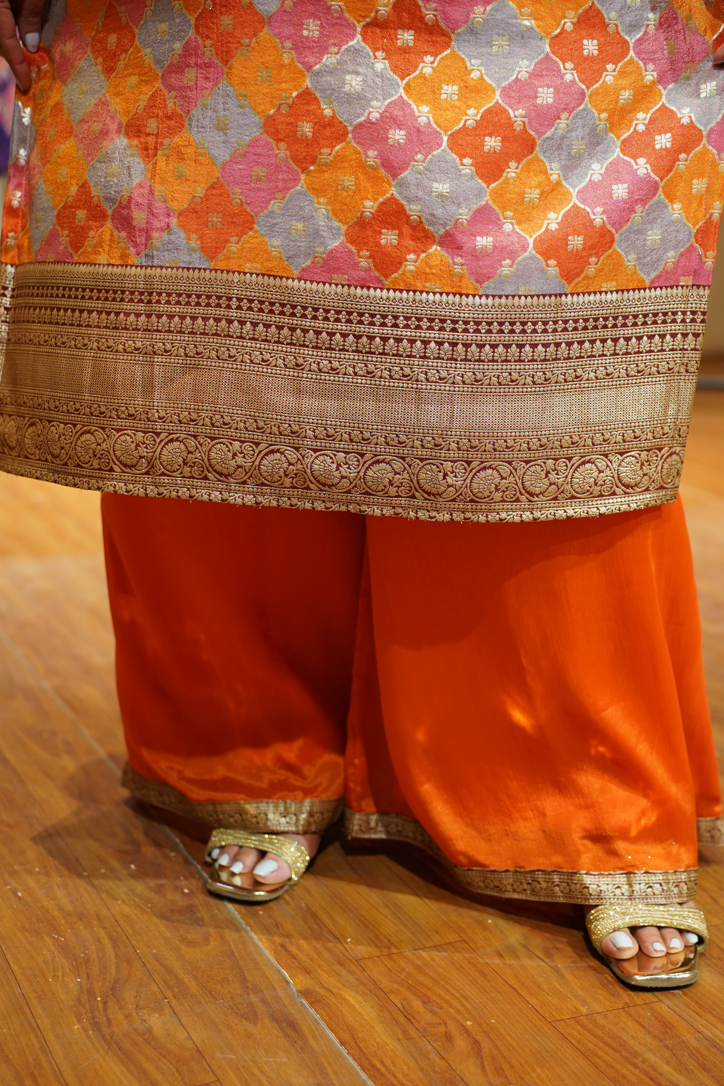 Amaira Saffron Suit Set in Jacquard Silk