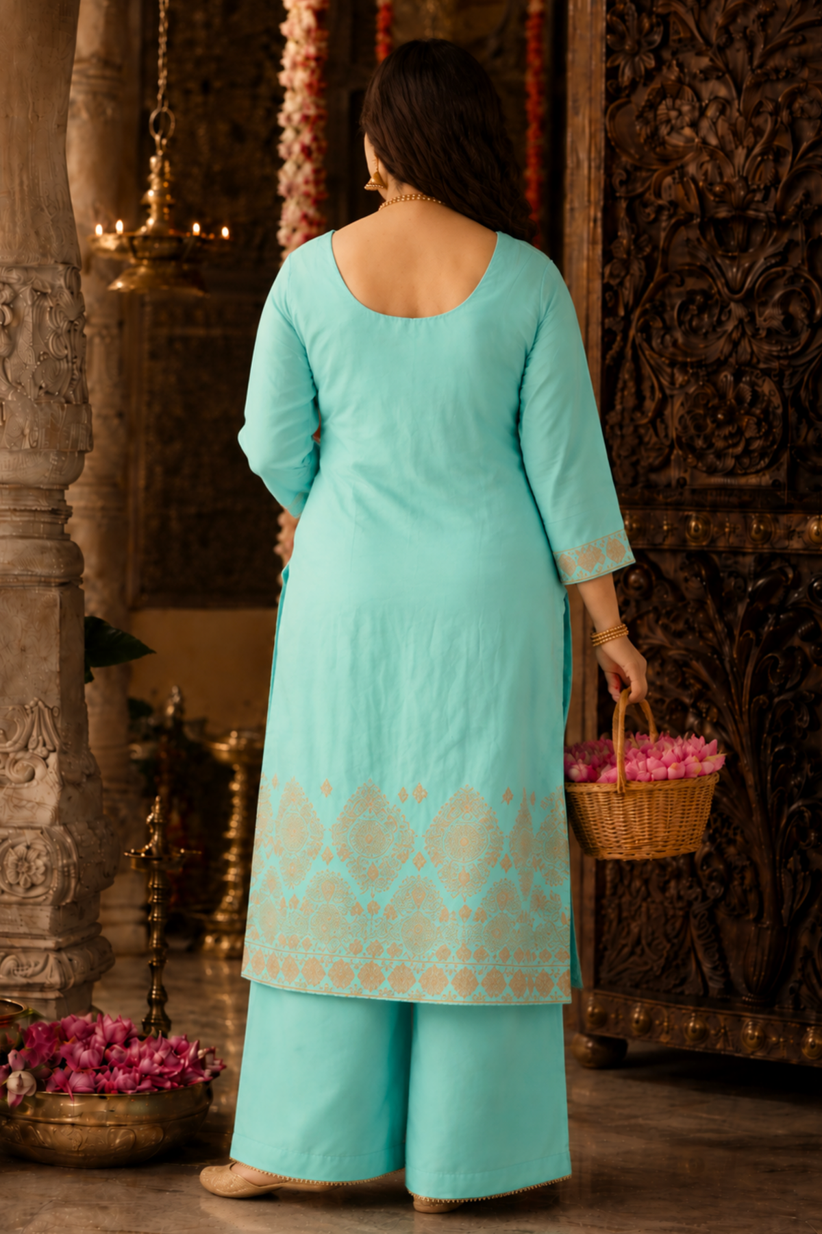 Anaaya Aqua Jacquard Silk Suit