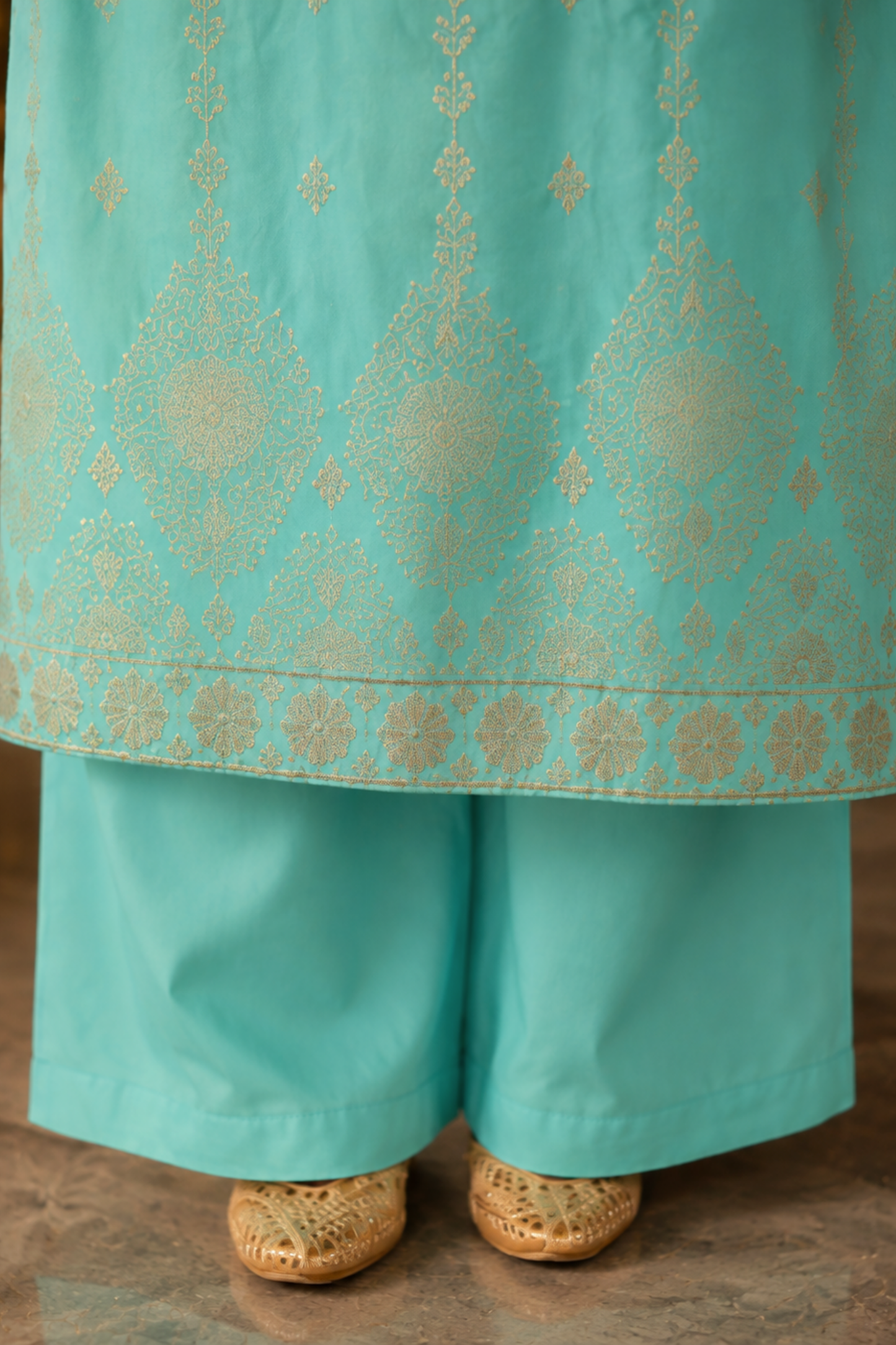 Anaaya Aqua Jacquard Silk Suit