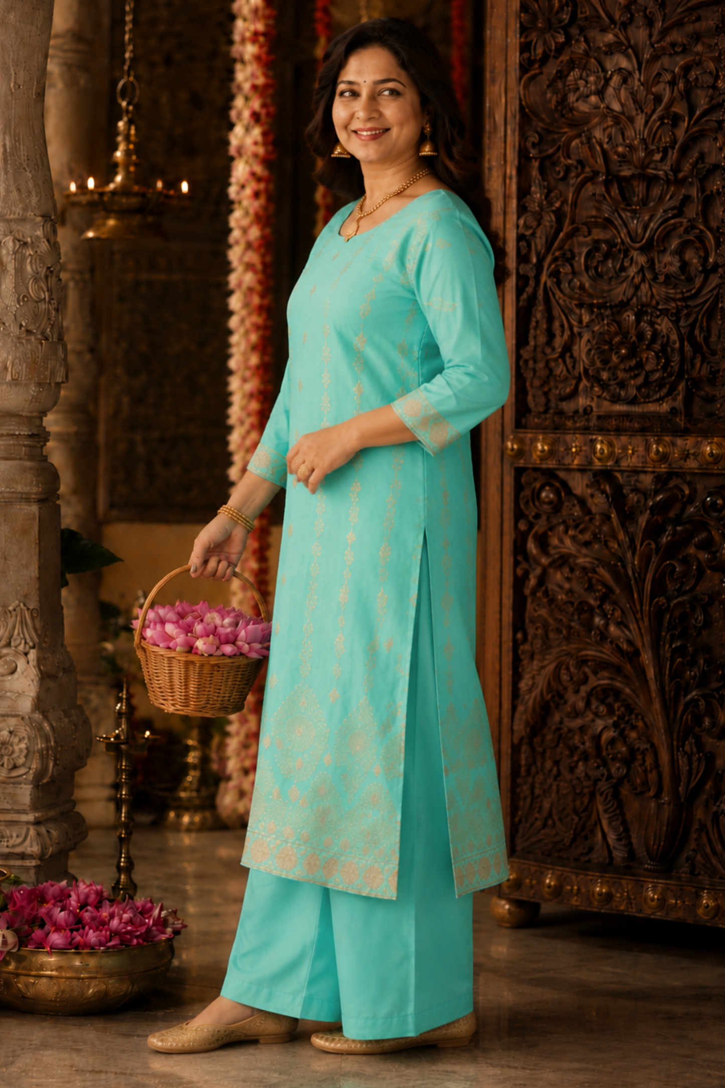 Anaaya Aqua Jacquard Silk Suit