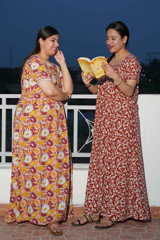 Buy Plus Size ​Floral Vibrance Rayon Night Gown At Apella | Sizes XS to 10 XL | India | Free Delivery | Customized