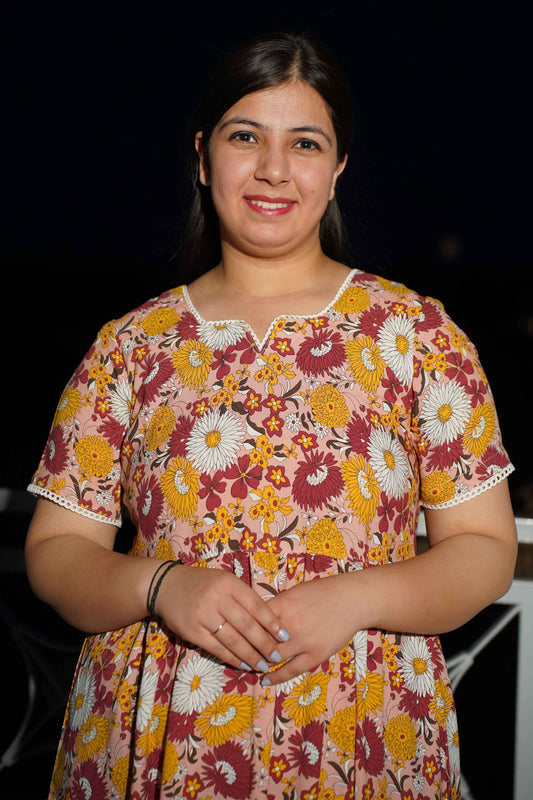 Buy Plus Size ​Floral Vibrance Rayon Night Gown At Apella | Sizes XS to 10 XL | India | Free Delivery | Customized