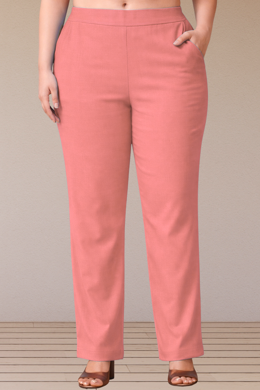Peach Lycra Slub Pants