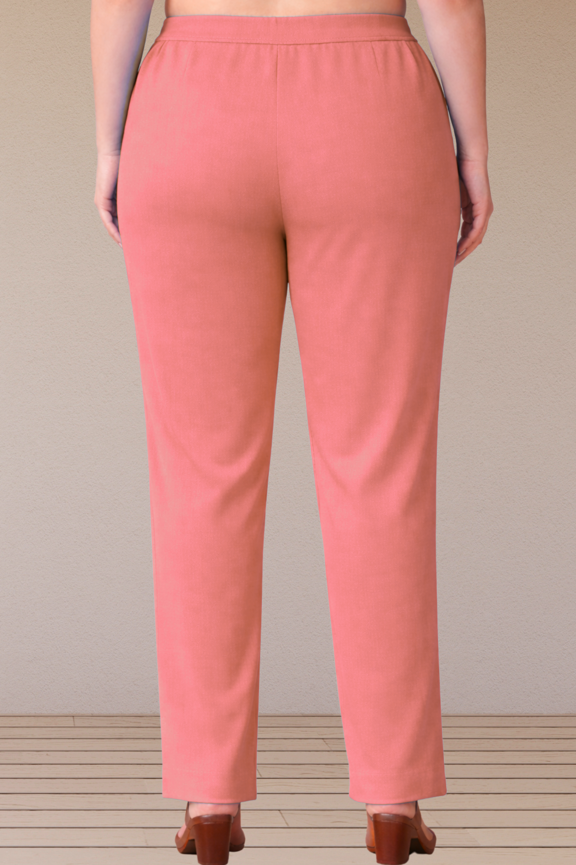 Buy Plus Size ​Peach Lycra Slub Pants | Apella