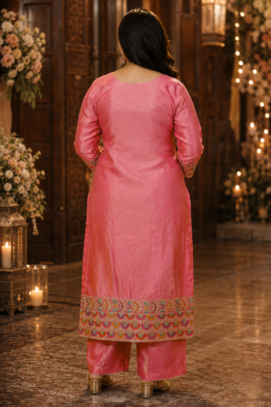 Rivya Tissue Shimmer Suit with Zari Embroidery