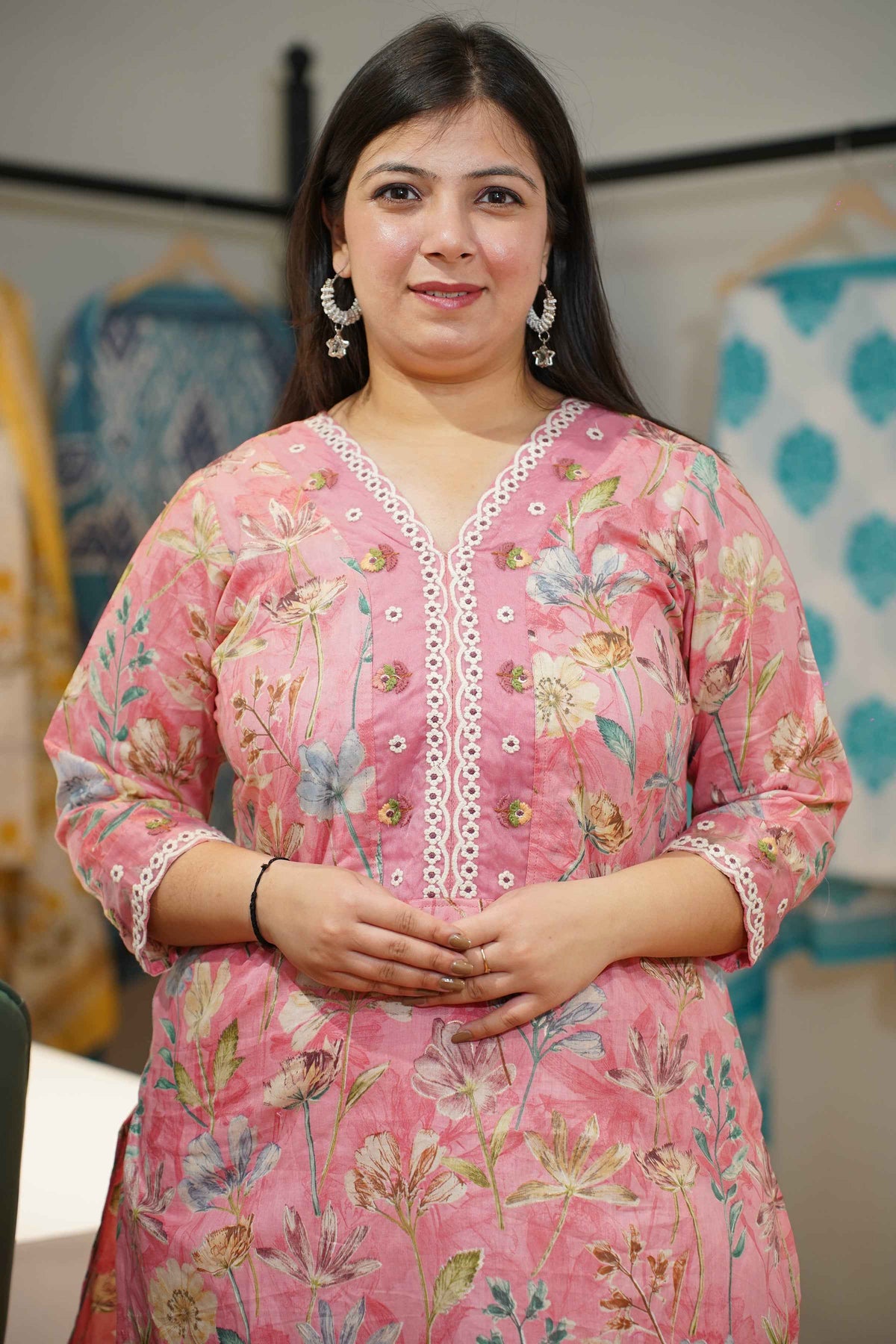 Peachy Pink Floral Cotton Suit