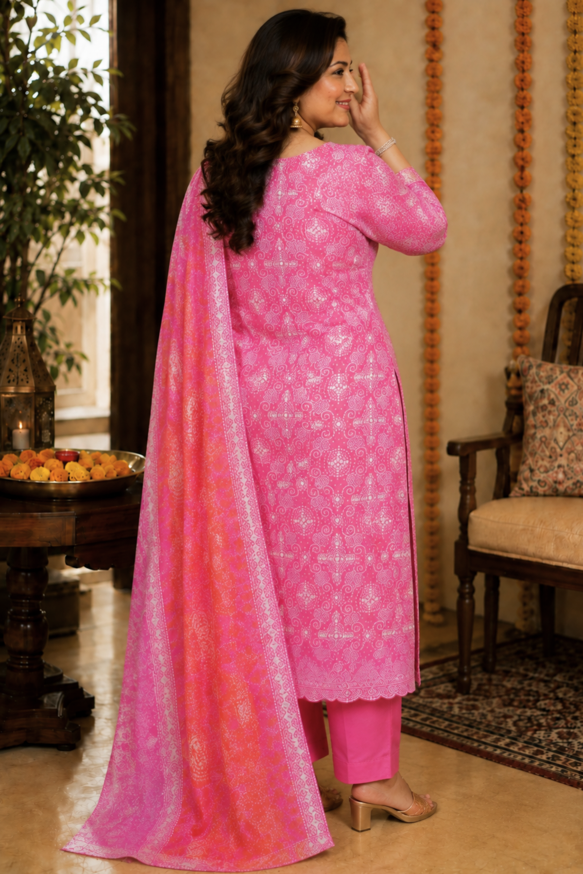 Gulabi Phagun Bandhej Suit Set