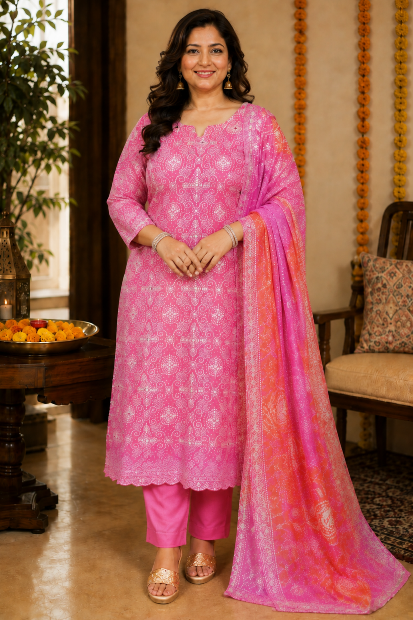 Gulabi Phagun Bandhej Suit Set