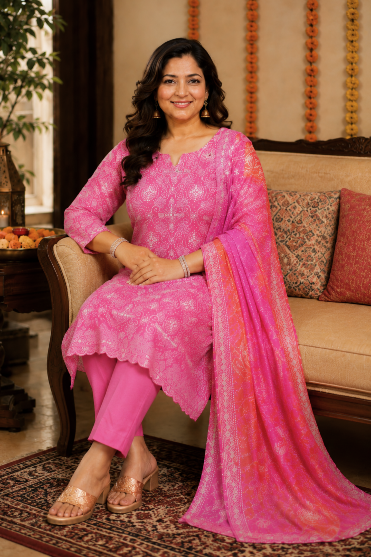 Gulabi Phagun Bandhej Suit Set
