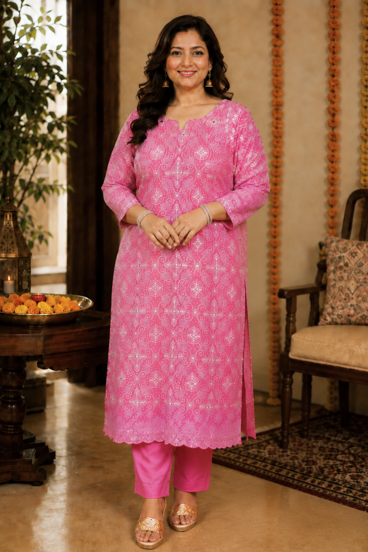 Gulabi Phagun Bandhej Suit Set