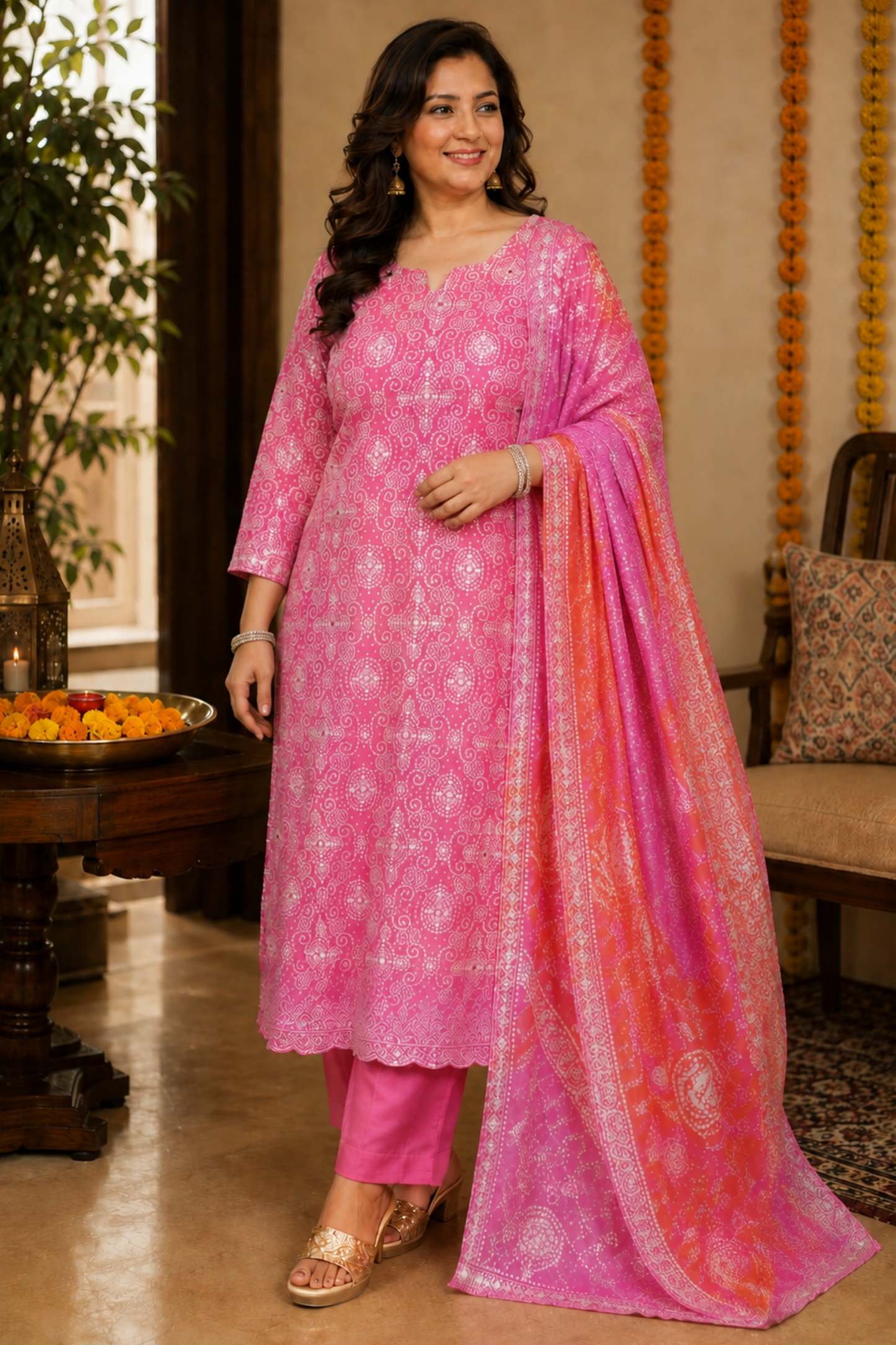 Gulabi Phagun Bandhej Suit Set
