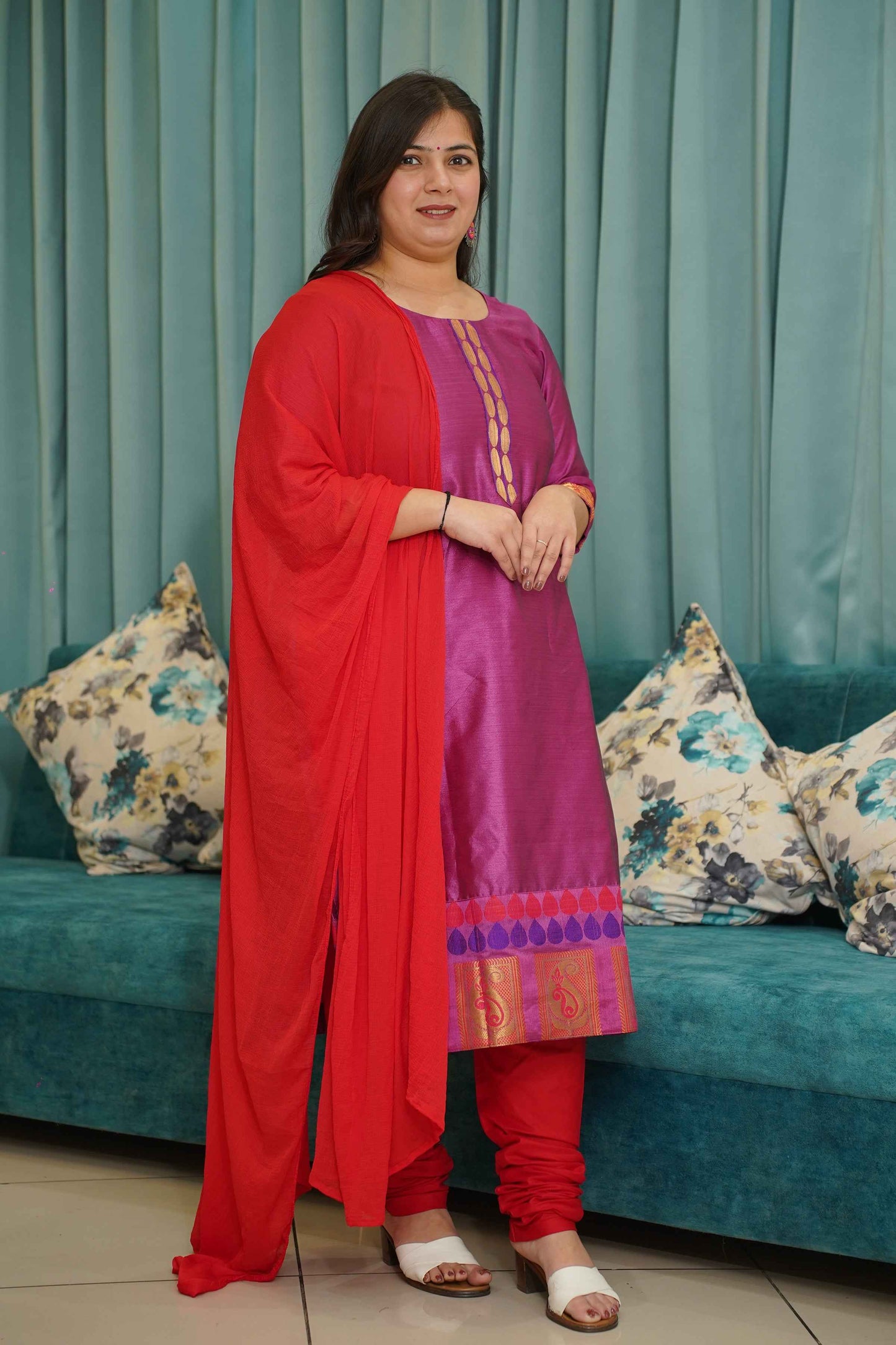 Fuchsia Flame Churidar Suit Set
