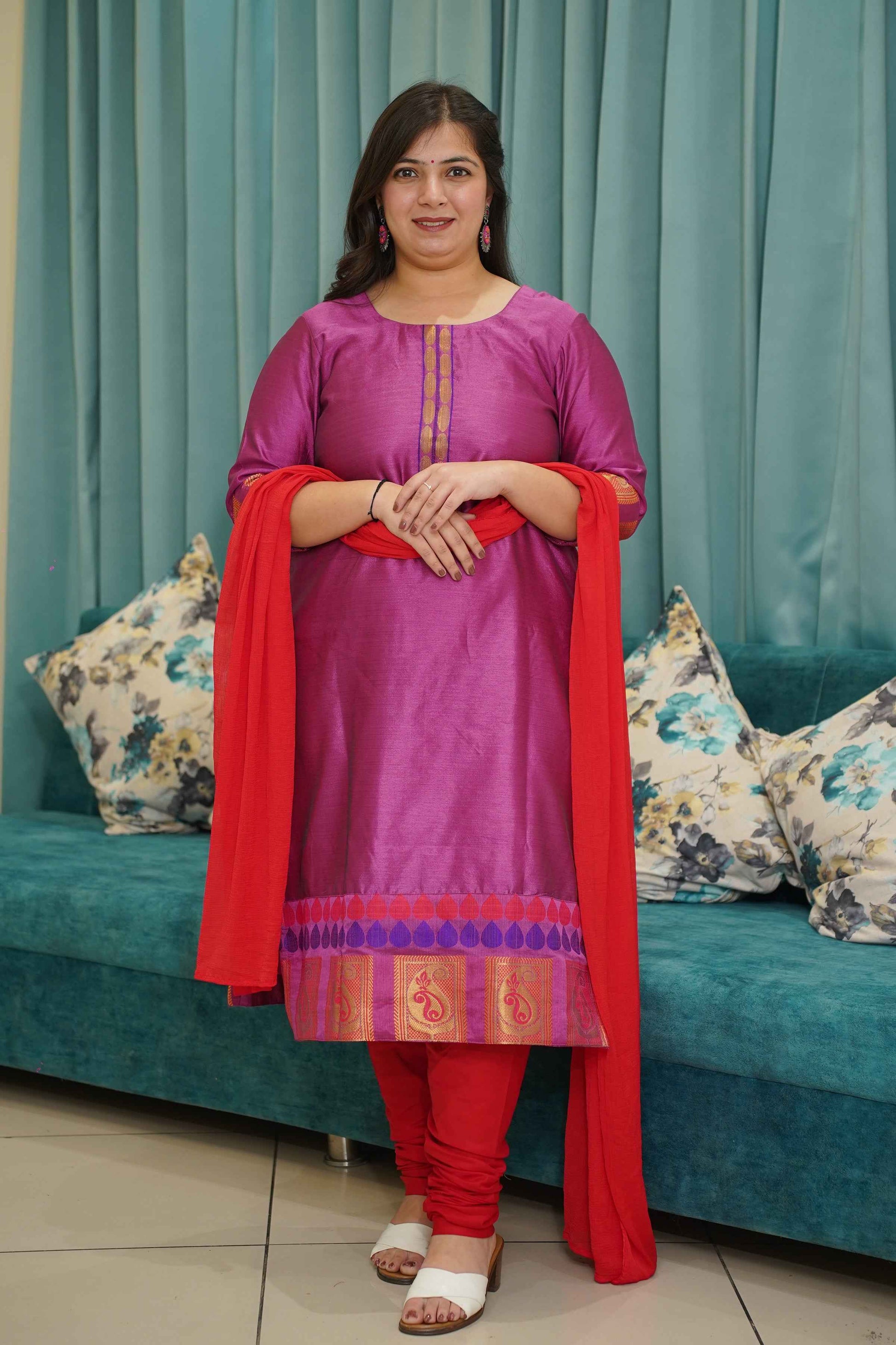 Fuchsia Flame Churidar Suit Set