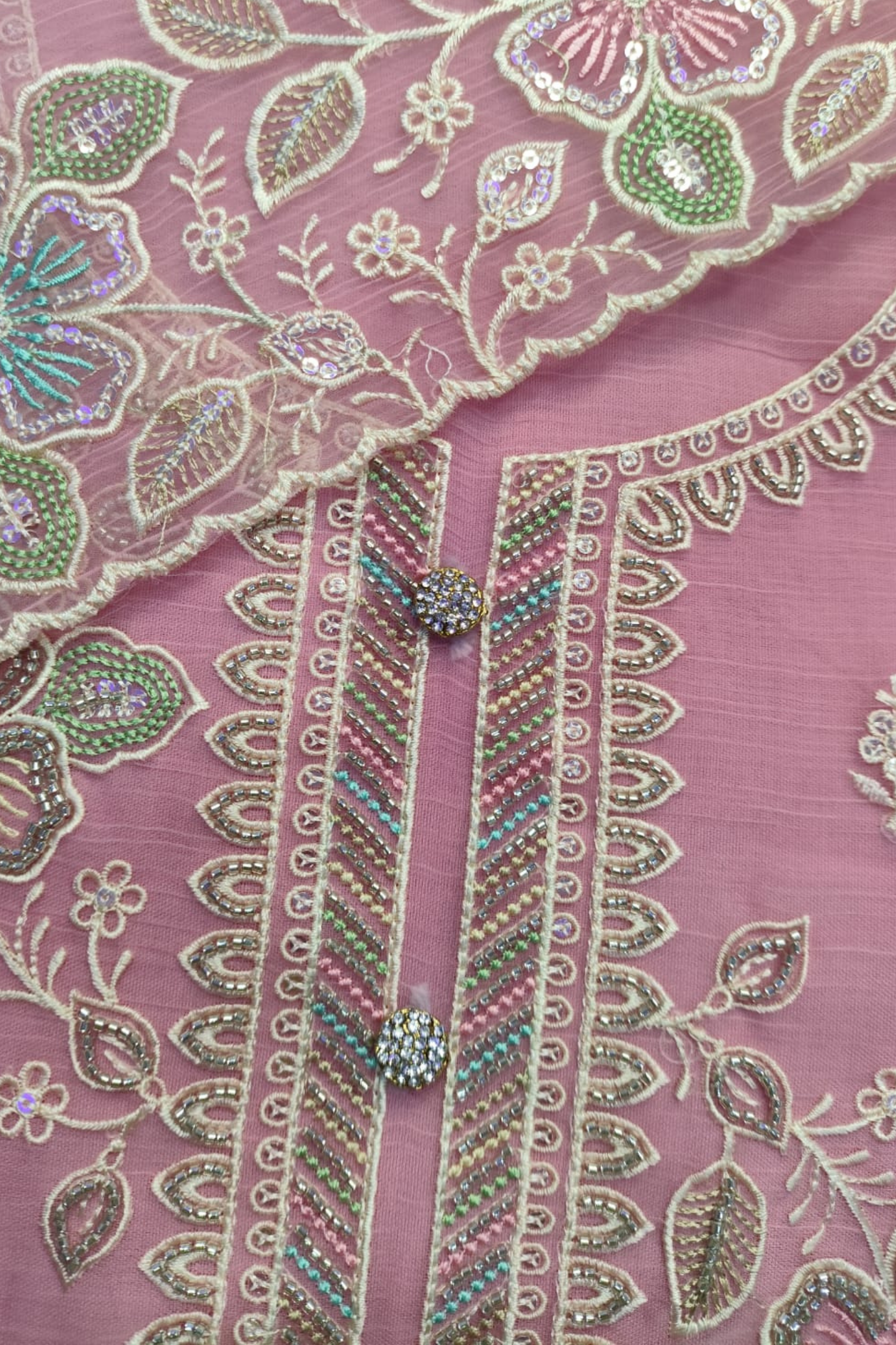 Pink Crushed Organza Suit with Handwork