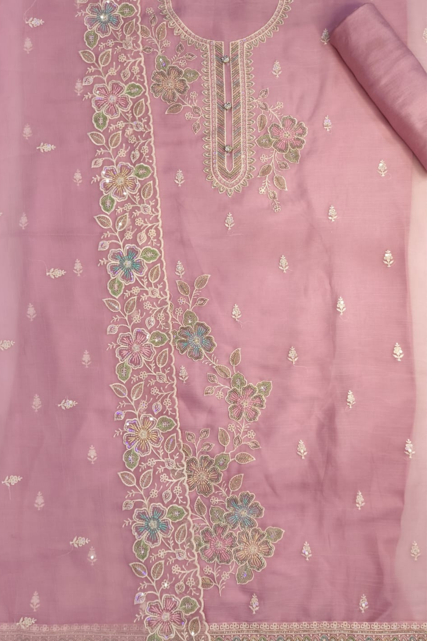 Pink Crushed Organza Suit with Handwork