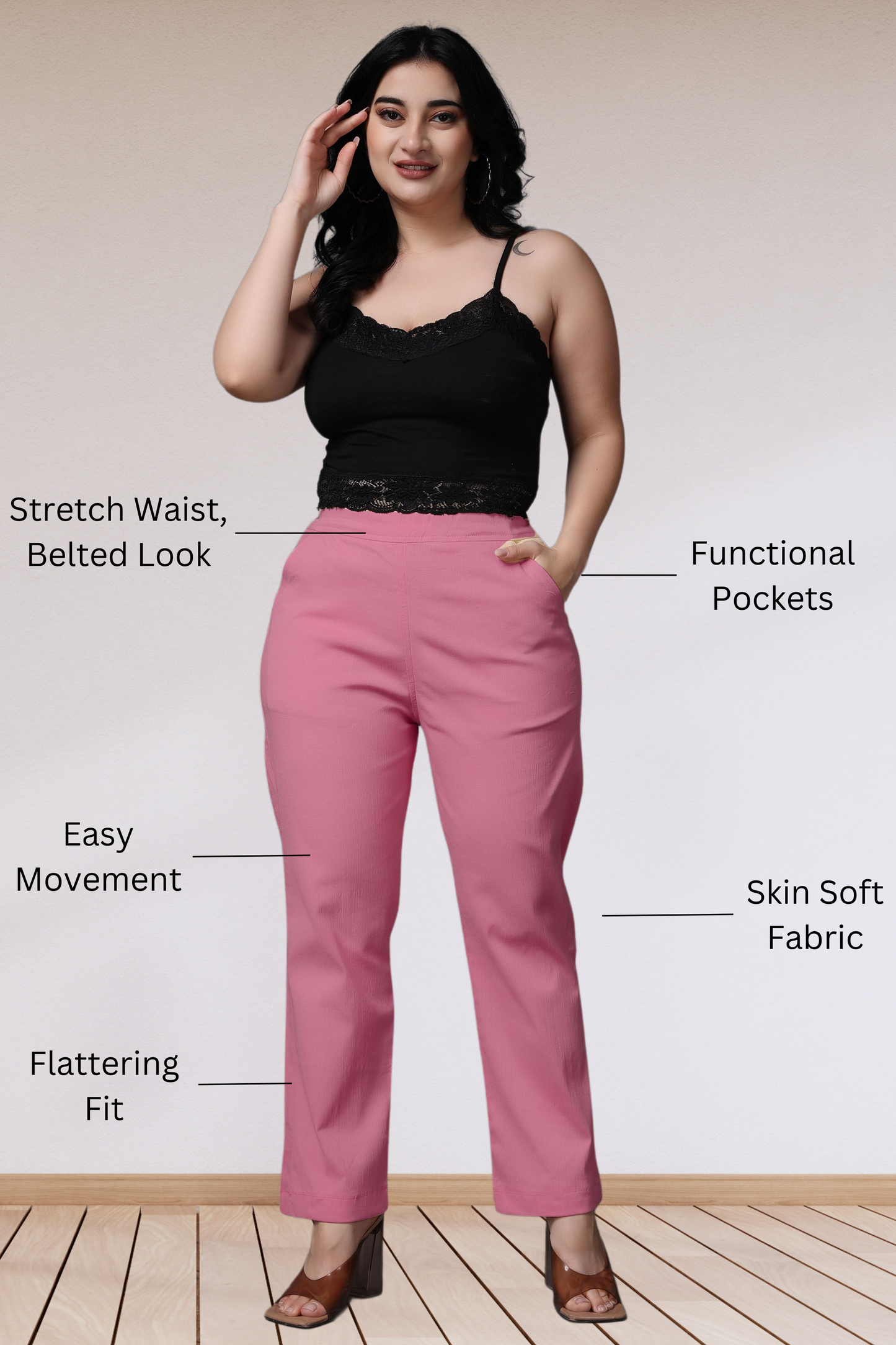 Pink Lycra Slub Pants
