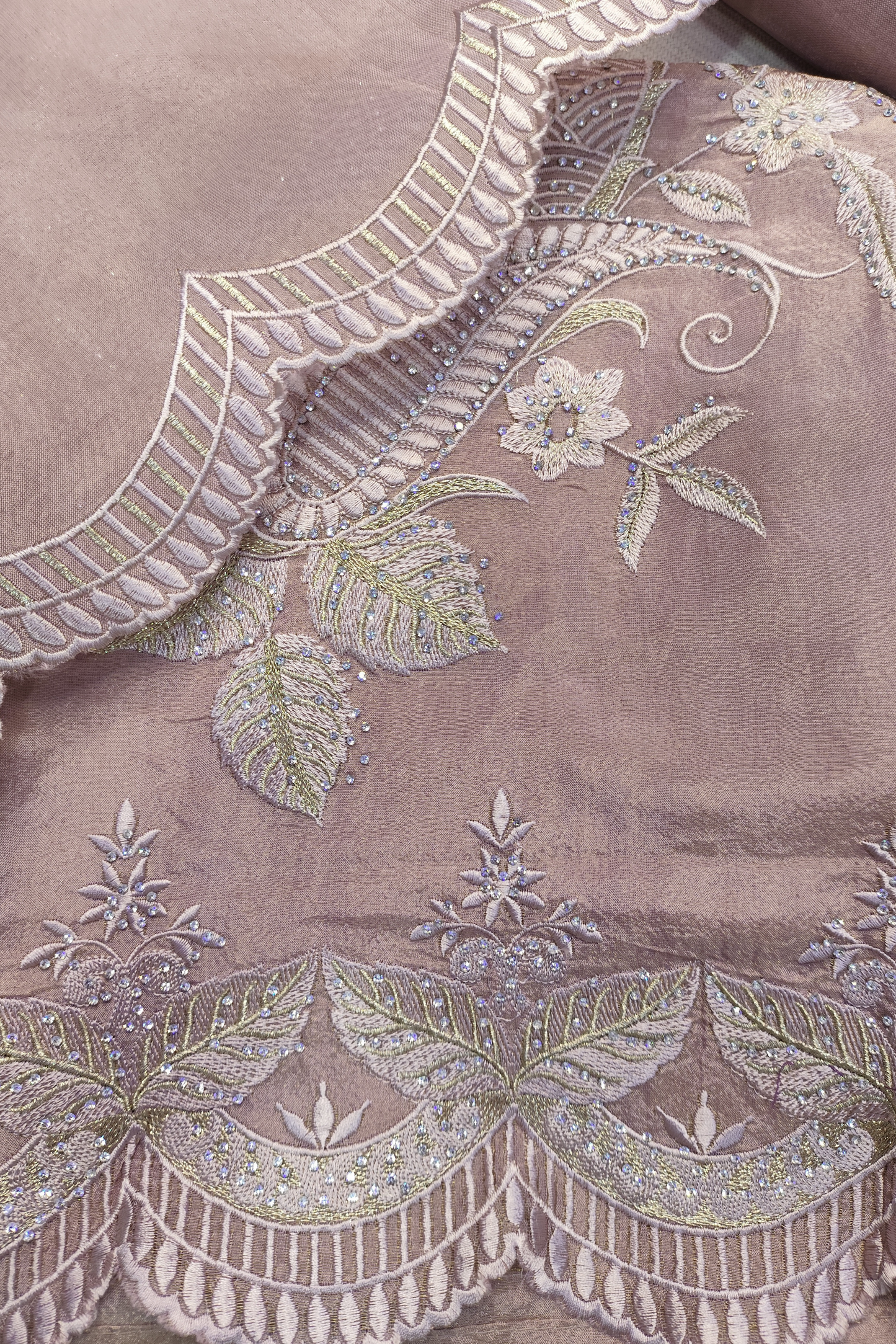 Pink Shimmer Silk Suit With Swarovski Work