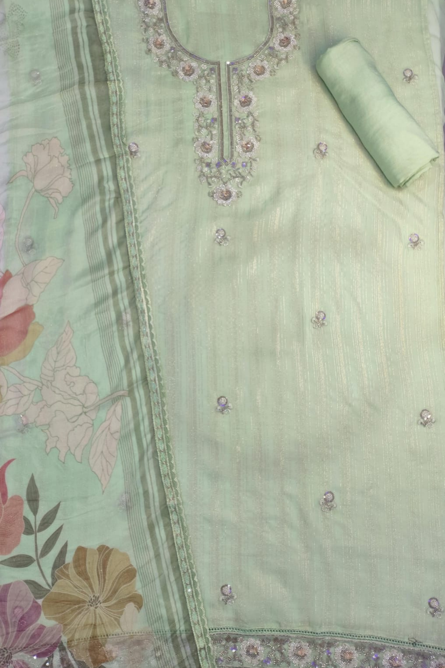 Pista Organza Sequined Unstitched Suit