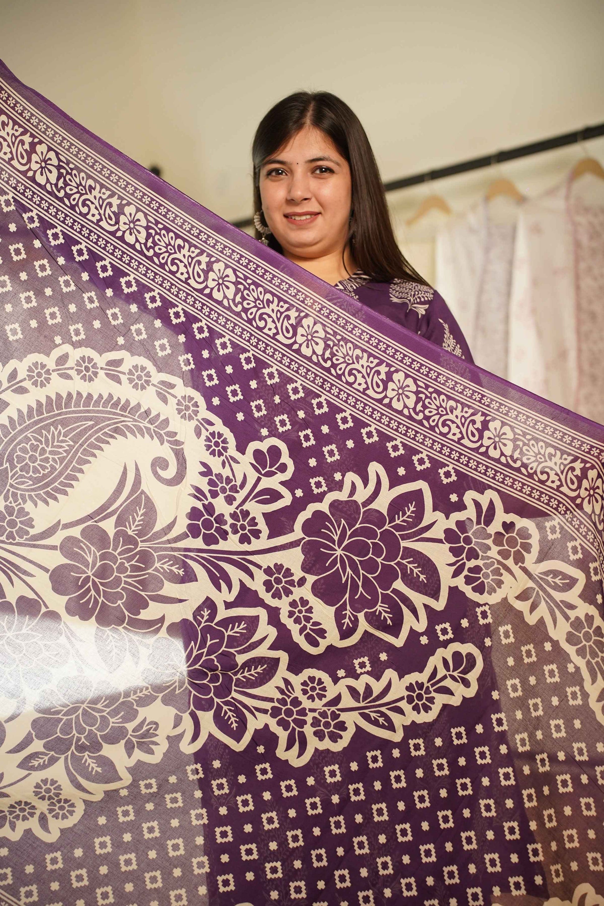 Purple Tropic Block Printed Cotton Suit Set