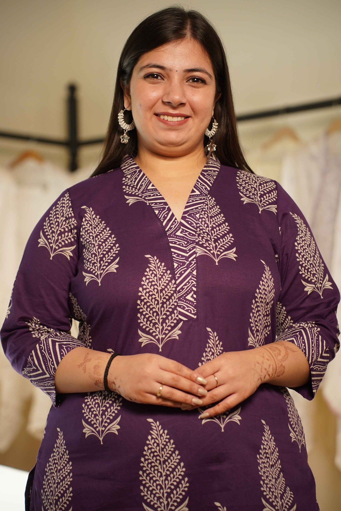 Purple Tropic Block Printed Cotton Suit Set