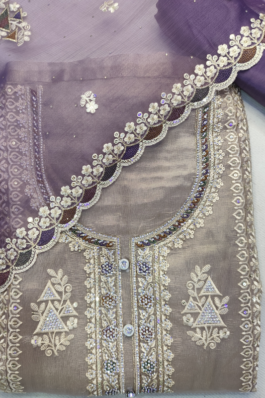 Purple Gleam Shimmer Suit with Stone Work