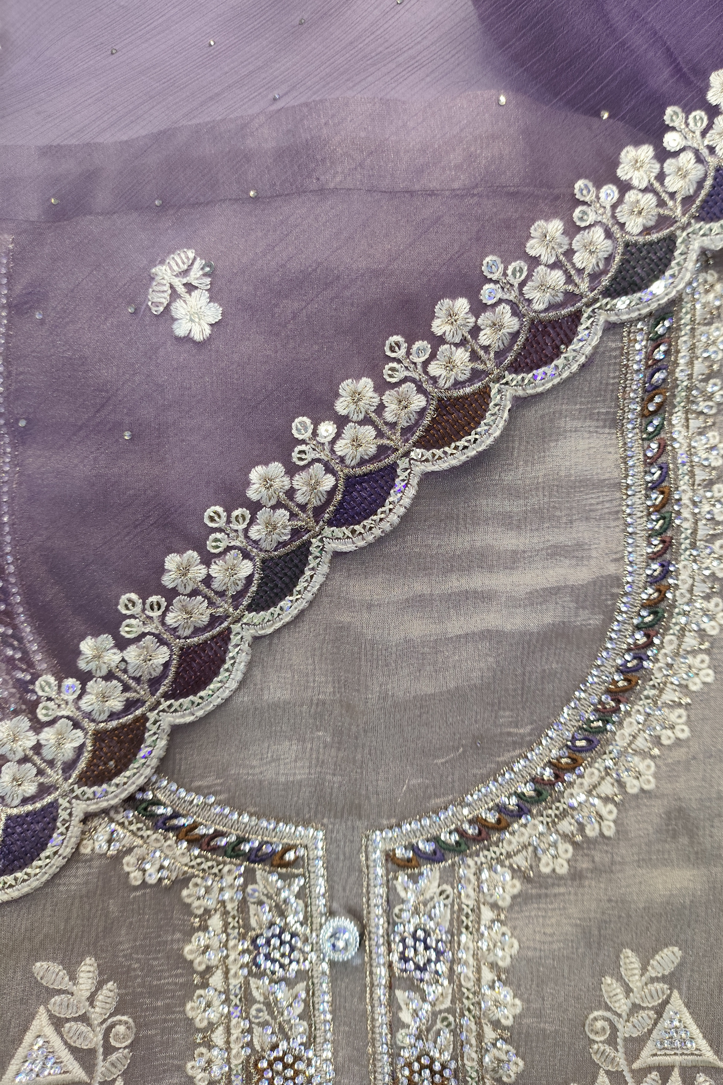 Purple Gleam Shimmer Suit with Stone Work